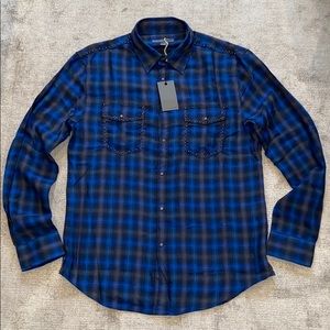 John Varvatos studded plaid shirt